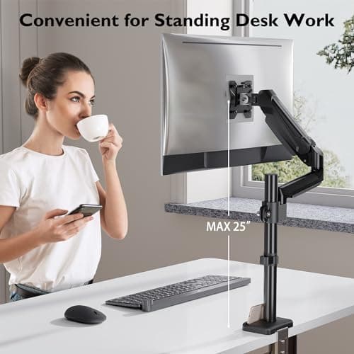 BONTEC Monitor Arm for 13–34 Inch Screens, Ergonomic Gas Spring Single Monitor Mount, Full Motion Desk Stand with Tilt Swivel Rotation, VESA 75x75mm 100x100mm, C Clamp, Grommet Base, Cable Management 7
