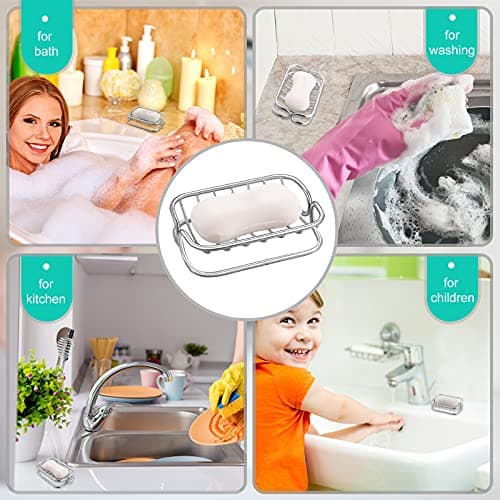 Patelai Soap Dish Stainless Steel Bathroom Bar Soap Holder for Shower Rust Proof Metal Self Draining Sponge Shelf Tray for Kitchen Sink 5