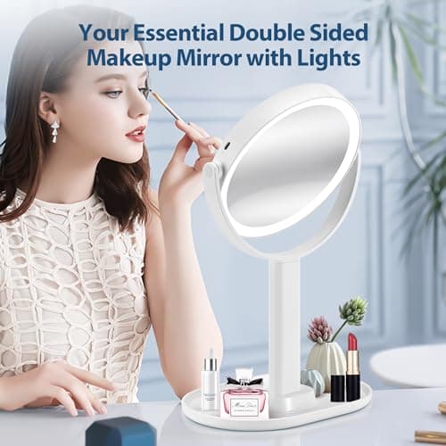 Lighted Makeup Mirror, 20X Magnifying Mirror with Light and Adjustable Brightness, Vanity Mirror with 3 Color Light, 2-Sided Mirror for Desk, Detachable Travel Makeup Mirror with Light 8.8 Inches 6