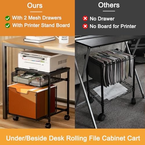 Rolling File Cabinet Cart, Printer Stand with Storage Drawer, Mobile Filing Cabinet on Lockable Wheel, Printer Cart with Hanging File Folder Organizer Beside Under Desk for Office Home(Patent Pending) 7