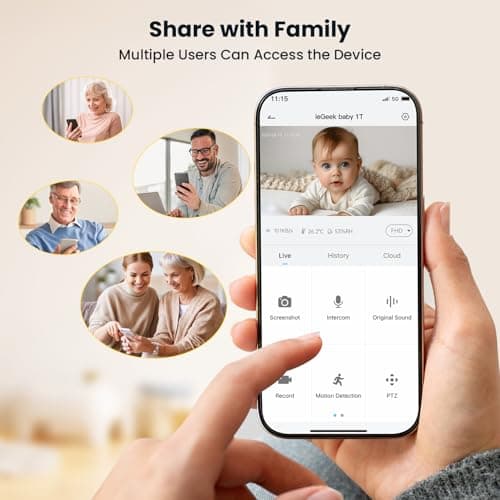 ieGeek Baby Monitor with 5" HD Screen, 2K Camera & Night Vision – WiFi/No-WiFi Dual Mode, PTZ, Cry/Motion Detection, 2-Way Audio, Temp/Humidity Sensor, Auto Tracking, Secure App & Remote Contro 6