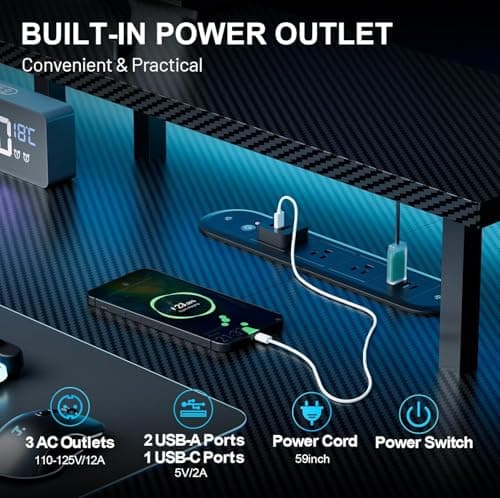 HLDIRECT Electric Standing Gaming Desk with LED Lights, 47 Inch Height Adjustable Gaming Table Sit Stand Computer Workstation with Power Outlet & Monitor Stand, Rising Desk for Home, Bedroom, Black 5