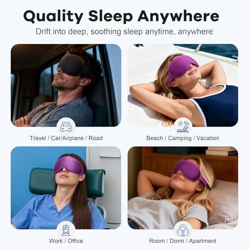 Weighted Sleep Mask 2 Pack - 3D Contoured Eye Masks for Sleep, Best Blackout Sleep Masks for Women Men, Eye Mask for Travel, Meditation, Airplane, Memory Foam, Adjustable Strap, Black Purple 9