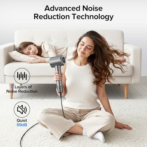 Hair Dryer, 150000 RPM Brushless Motor with 500M Negative Ions, Fast-Dry Lightweight Design, ThermoControl & Magnetic Nozzle/Diffuser, Low Noise Salon Blow Dryer for All Hair, Travel, Home 6
