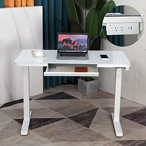AIMEZO Electric Standing Desk with Drawer, Adjustable Height Sit Stand Desk with Tempered Glass Top, Touchscreen Controller, Wireless Charging, USB Ports & Power Strip, Dual Motor Lift System 8