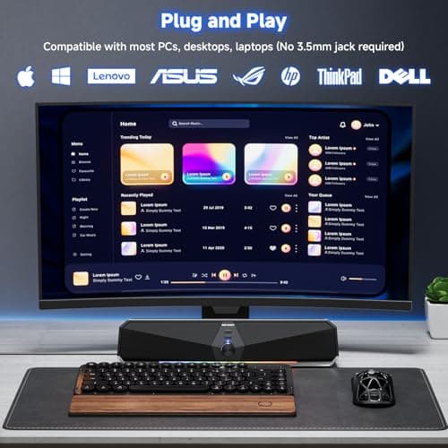SENZER CS30 Bluetooth Computer Speakers for Desktop, USB Plug & Play PC Speakers with Dynamic LED Light, Stereo Sound Soundbar for Desktop Laptop Monitor (USB-C Adapter Included) 5