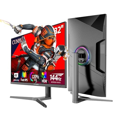 CUNPU 32 Inch 4k Gaming Monitor, 144Hz UHD Fast IPS Panel, 1ms GTG, sRGB 120%,10 Bit, Gsync & FreeSync, Support Xbox PS5 4k 120Hz VRR ALLM, HDMI 2.1,DP 1.4, Height/Vertical Adjustment