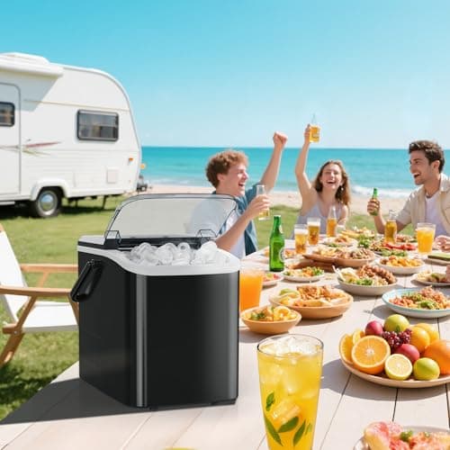 OLIXIS Ice Maker Machine with Handle,26lbs in 24Hrs,9 Ice Cubes in 6 Mins,Auto-Cleaning Portable Ice Maker with Basket and Scoop, Countertop Ice Maker for Home/Kitchen/Camping/RV, Sleek Black 8