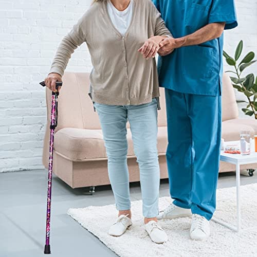 supregear Folding Cane, 5-Level Adjustable Height Walking Stick Lightweight Collapsible Portable Travel Cane with Wrist Strap and T Handle for Elderly Disabled Men Women, Purple Floral 7
