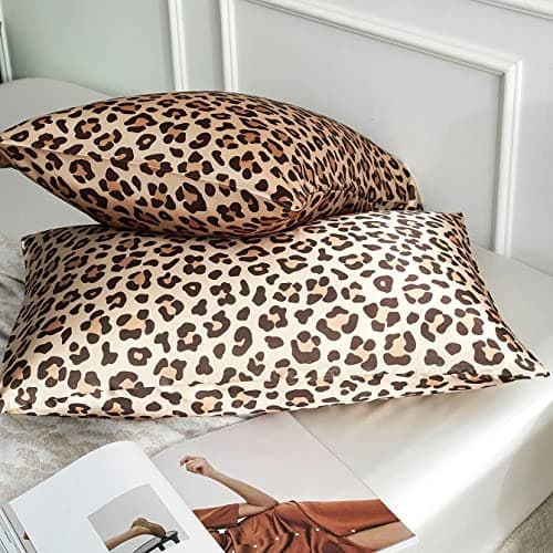 LCBD Satin Pillowcase for Hair and Skin, Gold Leopard Printed Pillow Cases Set of 2, Standard Size Silk Satin Pillow Covers for Women with Envelope Closure 5