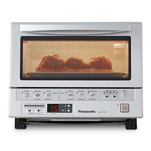 Panasonic FlashXpress Toaster Oven Countertop, 4-Slice Small Toaster Oven Compact Size with Double Infrared Heating, 6 Auto Cook Options and Precise Temperature Control, 1300W - NB-G110P (Silver)