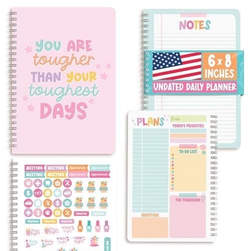 Undated Daily Planner Notebook - Undated Planner Notebooks, Daily To Do List Planners, To Do List Notebook for Work Organization, Day Schedule Planners for Kids and Adults