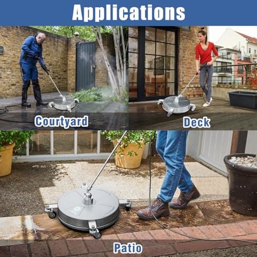 JANZ 16" Pressure Washer Surface Cleaner with 4 Wheels, Stainless Steel Housing, 1/4" Quick Plug, 2 Extension Wand Attachments, 2 Replacement Nozzles and 3 Spray Nozzles, 4000 PSI 7