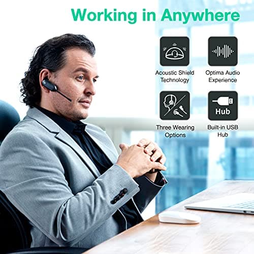 Yealink WH67 Wireless DECT Headset Teams Certified, Office Single Ear (Mono) Headset Connect to Desk Phone and PC via USB, Cell Phone via Bluetooth, Speakerphone,7 Hrs Talktime,394 ft Wireless Range 6