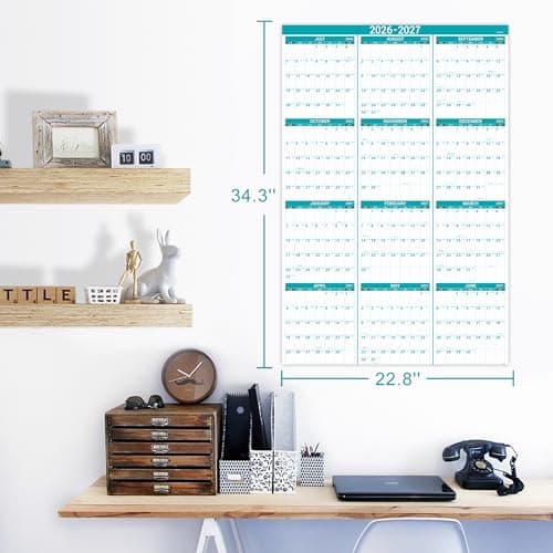 2026-2027 Wall Calendar - Yearly Wall Calendar 2026 with Julian Date, Jul 2026 - Jun 2027, One Page for Organizing, Premium Thick Paper, Vertical, Gift Pocket, 34.8" x 22.8" (Open) 7