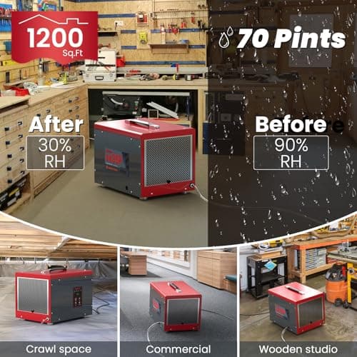 Abestorm Crawl Space Dehumidifiers with Pump and Hose, 70 PPD Compact Portable Commercial Dehumidifier Up to 1,000 sq. ft. Auto Defrost, Memory Starting Crawlspace dehumidifiers 5