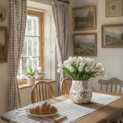 JIEMEI HOME Kitchen Utensil Holder, 6.3" Ceramic Rustic Utensil Crock for Countertop, Farmhouse Cooking Tool Organizer, Spatula Holder For Kitchen Decor, Green and Brown Floral 5