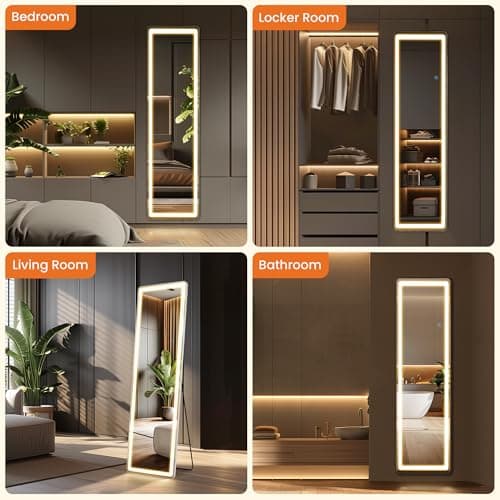 Sweetcrispy Full Length Mirror with LED Lights, 60"x16" Lighted Floor Mirror with Dimming & 3 Color Lighting, Stand for Bedroom, Dressing Room, Rectangle 5