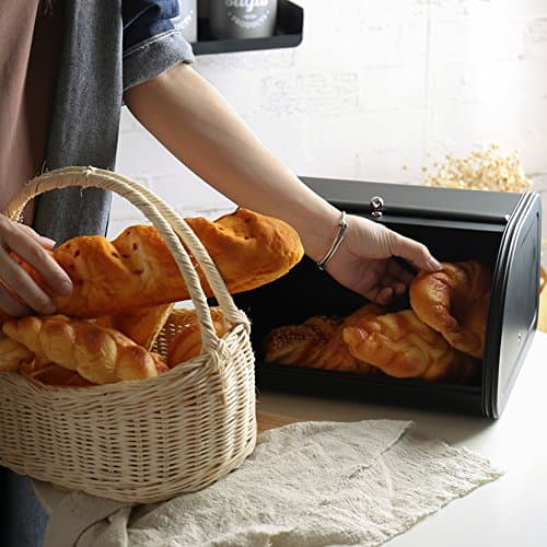 Home by Jackie Inc X458 Black Metal Bread Box/Bin/kitchen Storage Containers with Roll Top Lid (Black) 7