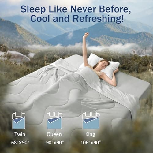 Vine Voice Soft Cooling Comforter Blanket for Hot Sleepers, Full/Queen, Double-Sided Cold Blanket for Night Sweats, All-Season Cooling Comforter, Silver Gray, 90''x90'' 6