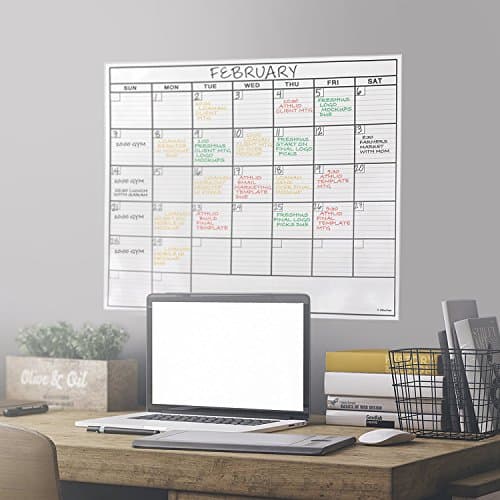 Dry Erase Laminated Jumbo Wall Calendar, Huge 24-inch by36-Inch Size, Monthly Planner for Home Office, Classroom, Large Date Boxes, Reusable Film, Never Folded, Includes 5 Markers, 8 Tacks. I Eraser 7