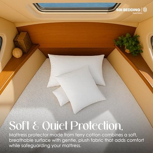 SGI Bedding Waterproof V Berth Mattress Protector 88" Head x 82” Length x 20"Foot – 15" Deep Pocket, 360° Fitted Style Mattress Pad Cover, Soft Noiseless & Breathable Cover for Boat – White 6