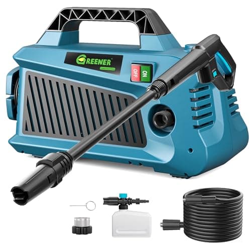 GREENER Portable Pressure Washer, 1900 PSI Max, 1.8 GPM Max, Electric Pressure Washer with Adjustable Nozzle, Foam Cannon and Power Washer Hose for Car, Garden, Home