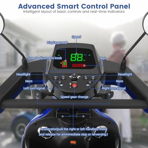 MS09 MAX All-Terrain 1000W Electric Mobility Scooter for Adults & Seniors, 500 LBS Load, 32 Miles Range Heavy-Duty Powered Wheelchair with Bluetooth, Front & Rear Storage Baskets, Off-Road Suspension 5