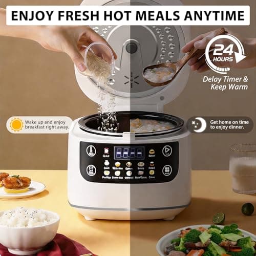 Portable Digital Rice Cooker, 6-Cup (Uncooked)/12-Cup (Cooked) Small Rice Maker with Steaming Basket, Mini Rice Cooker with 2L Removable Nonstick Inner Pot, 10 Menu Options, Auto Keep Warm, 24 Hour Delay Timer, White 7