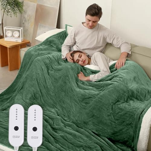 ESTINGO King Electric Blanket - 100"x90" Electric Heated Blanket with 5 Heating Levels & 10 Hours Auto Off, King Size Heated Blanket Dual Control for Bed, Ideal Gift, Hunter Green