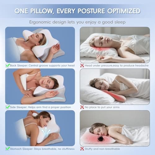 PAYHUIN Cervical Neck Pillow Neck Support Pillow for Side Sleepers White 6