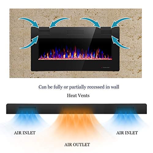 R.W.FLAME 36 inch Recessed and Wall Mounted Electric Fireplace, Ultra Thin ad Low Noise, Fit for 2 x 4 and 2 x 6 Stud, Remote Control with Timer,Touch Screen,Adjustable Flame Color and Speed 3