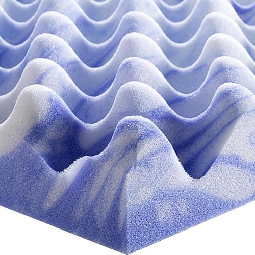 BreezeRest Memory Foam Mattress Topper 2 Inch Egg Crate King,Purple Supportive Gel Foam Mattress Topper for Pressure Relief,Bed Topper in a Box CertiPUR-US Certified, King Size, Blue and White 6