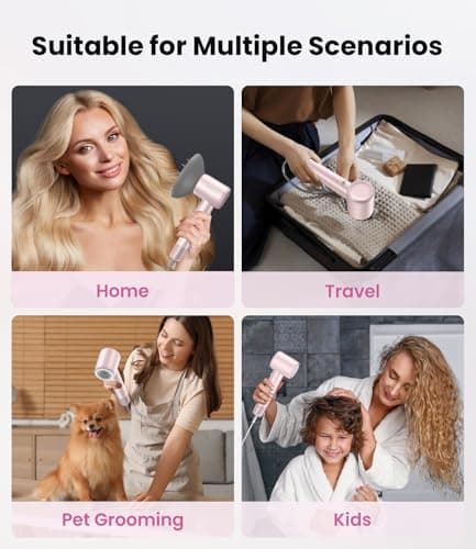 Hair Dryer,150000 RPM Ionic Blow Dryer with 500M Negative Ions, Lightweight Travel Hair Dryer with Magnetic Diffuser & Nozzle for Fast Drying, Low Noise Brushless Motor for Salon & Home Use,Pink 8