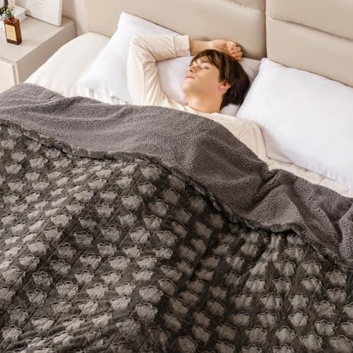 Bearhug Electric Blanket Twin Size 62" x 84", Grey Flower Patterns Faux Fur & Warm Sherpa Heated Blanket, 10 Heating Levels & 1-12H Auto Off, ETL Certified, Machine Washable