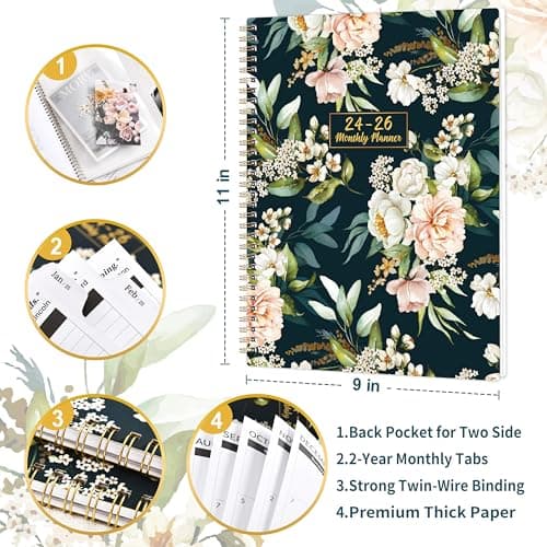 2025-2026 Monthly Planner - JAN. 2025 - JUN. 2026, 9" x 11",18 Months Planner 2025-2026 with Monthly Tabs, Two-Side Pocket, Thick Paper 5
