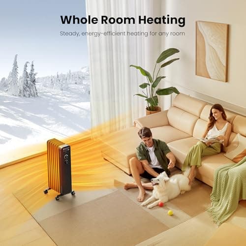 Portable Electric Radiator Heater, Space Oil Filled Heaters with 3 Heat Settings, Adjustable Thermostat, Overheat & Tip-Over Protection For Indoor Use,1500W (Black) 7