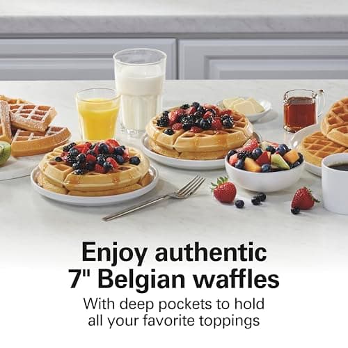 Hamilton Beach Belgian Waffle Maker with PFAS-Free Non-Stick Ceramic-Coated Plates, Browning Control, Indicator Lights, Stainless Steel (26081) 9