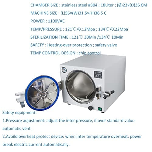 18L 900W Stainless Steel #304 Autoclave Steam Sterilizer Lab Equipment High Temperature Steam Equipment 110V 5