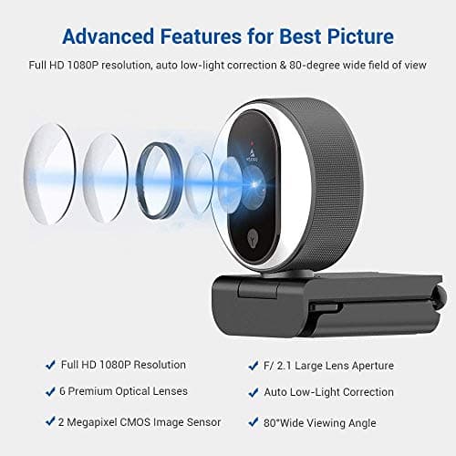 NexiGo N680E 1080P Webcam with Ring Light, Privacy Cover and Dual Microphone, Advanced Auto-Focus, Adjustable Brightness, Streaming Web Camera for Zoom Skype Facetime, PC Mac Laptop Desktop (Renewed) 5