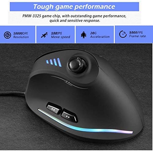 ZLOT Vertical Gaming Mouse,Wired RGB Ergonomic USB Joystick Programmable Laser Gaming Mice,6+1 Design,11 Buttons,1000 Hz Max Polling Rate,10000 Max DPI,Upgraded Version for Computer Gamers,Black 5