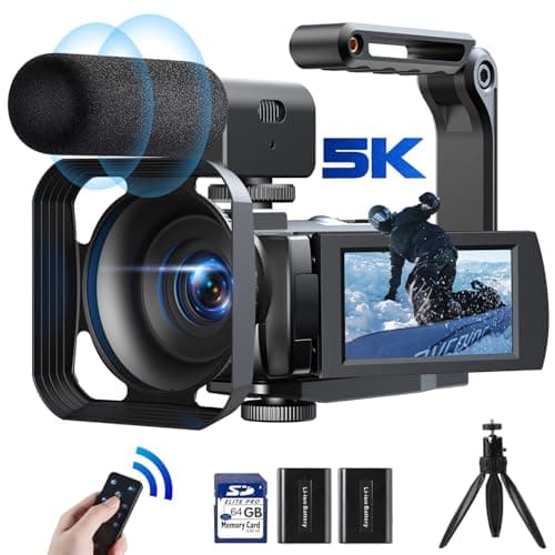 5K Video Camera Camcorder, 56MP WiFi IR Night Vision Video Recorder for Vlogging YouTube, 16x Digital Zoom 3” Touch Screen Podcast Camera with 2 Batteries,64GB Card,Remote,Microphone,Lens Hood,Tripod