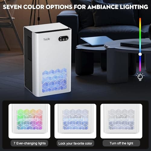 ToLife Dehumidifier for Home, 1000 sq.ft Dehumidifiers for Basement Bedroom Bathroom with 95 OZ Water Tank, Auto Shut Off 7 Colors LED Light, White Black 5