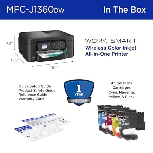 Brother Work Smart 1360 Wireless Color Inkjet All-in-One Printer with Automatic Duplex Printing and 1.8” Color Display | Includes Refresh Subscription Trial(1) (MFC-J1360DW) (Uses LC501 Series Inks) 7