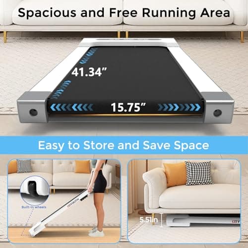 GOYOUTH Walking Pad Treadmill, Under Desk Treadmill for Home Office, Wide Belt Compact Treadmills 300 lbs Capacity, 2.25HP Shock-Absorbing Walking Jogging Running Machine Remote Included (White) 5