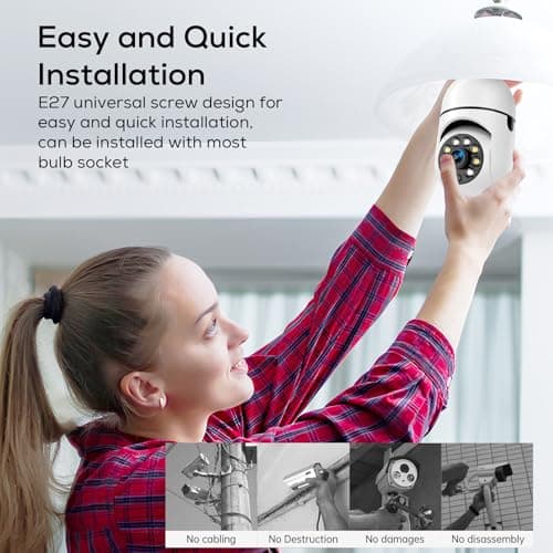 WiFi Light Bulb Security Camera Wireless Outdoor,5G&2.4G Indoor Home Securitys Cameras,3K Light Socket Secur ity Camer a Dotcom,Screw in Cam era,360°Color Night Vision,Ca mera Motion Sensor Alarm 3