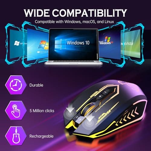 UHURU Wireless Gaming Mouse Up to 12000 DPI, Rechargeable USB-C Wireless Mouse with 7 Buttons 7 Dynamic LED Color Ergonomic Programmable MMO RPG for PC Laptop, Compatible with Windows Mac 6