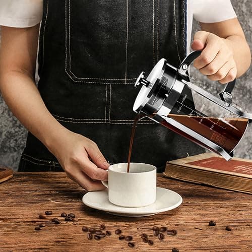 YMMIND French Press Coffee Maker 304 Stainless Steel Coffee Press,with 4 Filters System, Heat Resistant Thickness Borosilicate French Press Glass, BPA-Free Brewed Tea Pot Coffee Plunger(Copper 12oz) 6