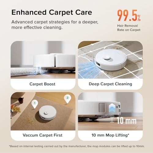 roborock Qrevo Curv S5X Robot Vacuum and Mop, 18500Pa Suction, Zero-Tangling Design, FlexiArm Side Brush, Reactive Tech Obstacle Avoidance, 10 Weeks Self-Emptying, Auto Washing for Hard Floor, Corner 8