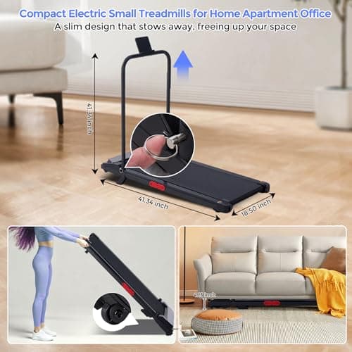 Electric Treadmills for Home with Incline, Walking Pad Treadmill with Handle Bar, 0.6-7.6MPH Portable Small Treadmills with Handles for Home Small Spaces, 3.0HP Walking Pad with Incline and 350LBS 9